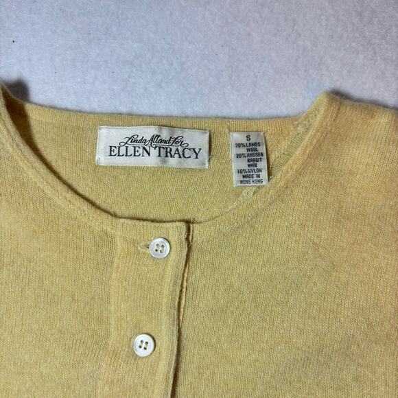 Linda Allard For Ellen Tracy Yellow Lambs Wool And Angora Hair Sweater Size S - Picture 6 of 10
